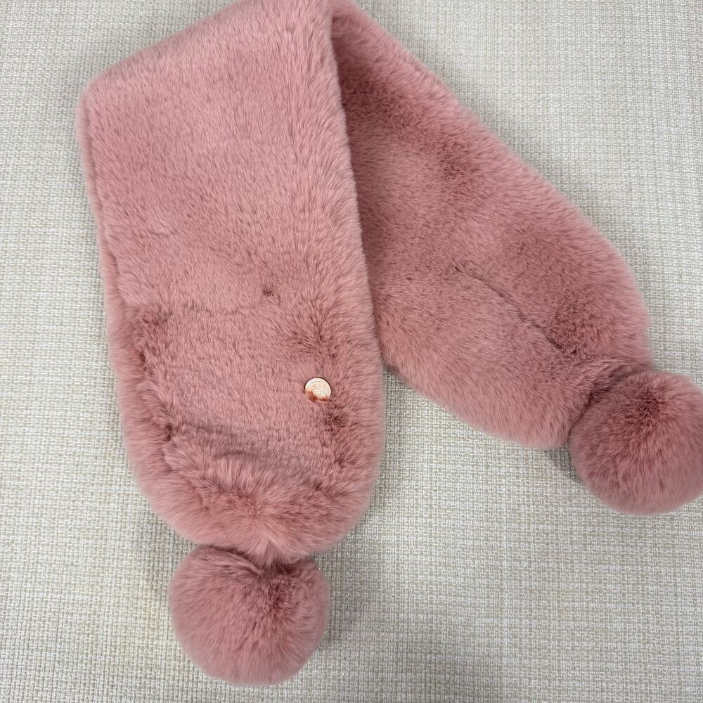 Ted Baker faux fur scarf with Pom Poms Pink